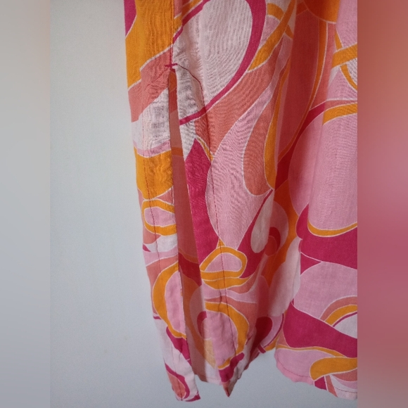Rachel Zoe Pink and Orange Linen Blend Tropical Beach Cruise Maxi Dress Sz Large - Picture 2 of 12